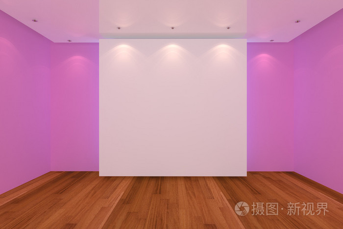 空房间粉红墙和木地板
