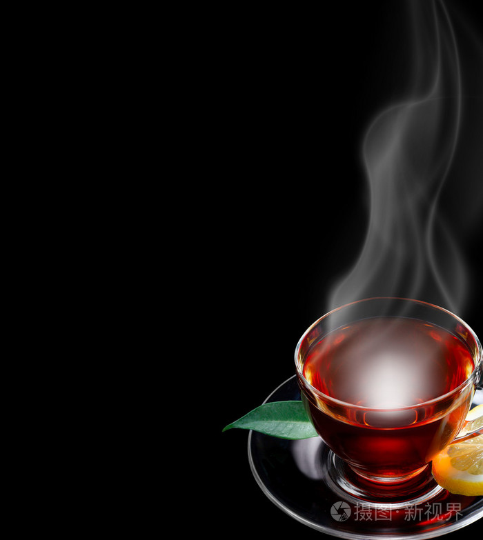 喝杯茶黑色背景, 文本的空间