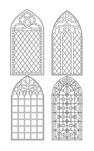 哥特式的窗户。老式的帧。教堂的彩绘玻璃