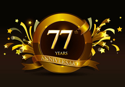 标志设计为77周年纪念以金黄数字在黑暗的背景上照片