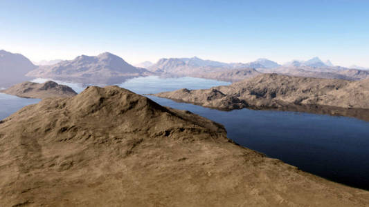 与湖泊的苏格兰山脉的全景景色. 3 d 风景的例证