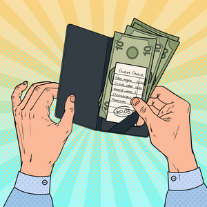 客人用现金结账.矢量插图照片