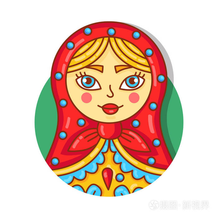 俄罗斯娃娃肖像圆圈图标涂鸦矢量插图