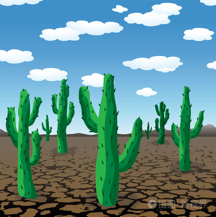 矢量干燥沙漠中的仙人掌插画-正版商用图片04ec34-摄图新视界