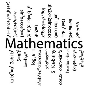 一套基本的数学公式。在图片的中心是名字 数学 和垂直地被画的惯例。矢量插图