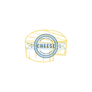 奶酪矢量手绘乳制品产品标识。详细的复古风格插图。标签设计的复古素描