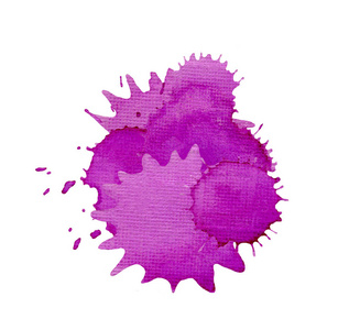 手绘紫艺术飞溅。紫色抽象水彩画笔描边