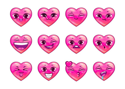 可爱的卡通粉红色的心 emoji 表情设置照片