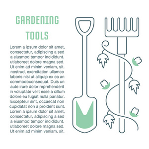 园艺工具的线插图。网页横幅和印刷材料的概念。网站横幅和登陆页面模板