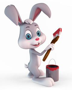 复活节兔子与颜料和画笔