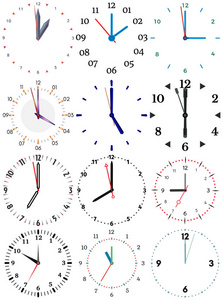 一组不同的机械时钟, 每个十二小时的图像