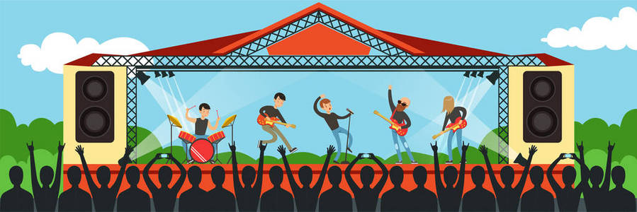 夏日露天演出水平矢量插画照片
