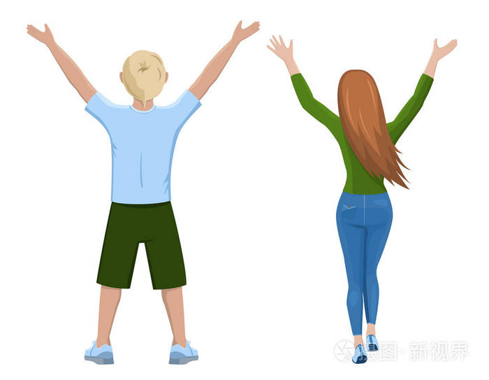 年轻夫妇的后视图.人的背面的看法.