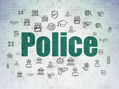 法律概念 数字数据纸张背景上的警察