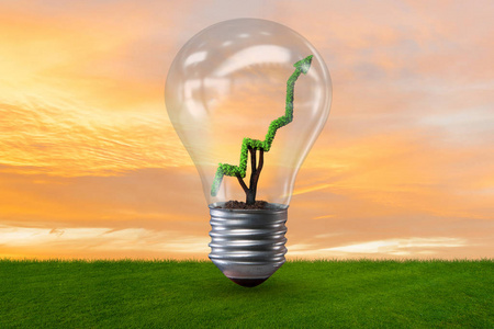 绿色能量概念与绿线图在电灯泡
