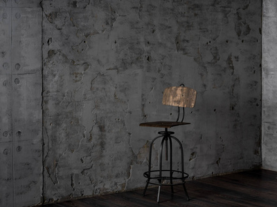 混凝土深灰色墙体背景木椅照片