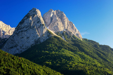 查看山顶 Waxenstein。加米斯帕腾基辛附近的夏天天