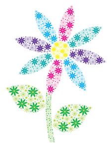 粉色 浅绿色 紫色 蓝色和黄色马赛克尖尖菊花做成矢量格式的很多小雏菊