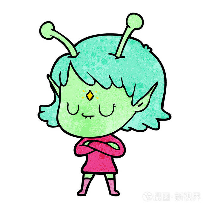 卡通外星人女孩的矢量插图