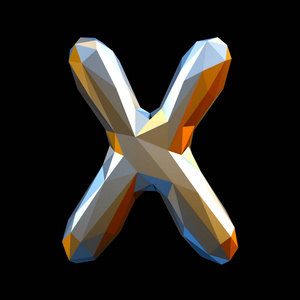 大写拉丁文字母 x 在黑色背景下分离的低聚样式照片