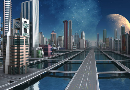未来城市天际线3d 插图
