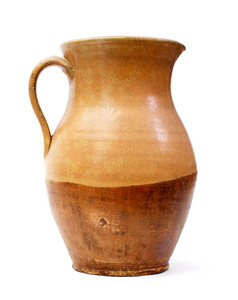粘土水罐，孤立的旧陶瓷花瓶