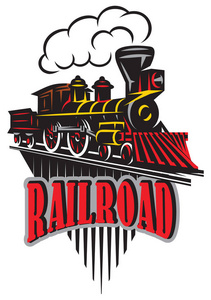 载体徽章在老式样式与机车。标签, 徽章, 样式在复古铁路主题