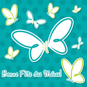 明亮的法国蝴蝶母亲节快乐贴纸卡在矢量格式