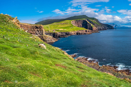 法罗群岛和北大西洋浦 Mykines 全景图