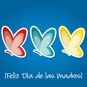 西班牙蝴蝶母亲节快乐贴纸卡在矢量格式