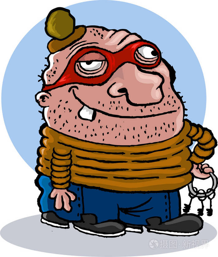 小偷微笑的插图.晚上一个小偷戴着面具准备偷窃