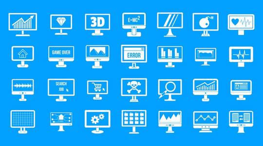 监视器图标蓝色设置向量