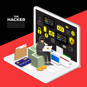 平面设计概念黑客活动网络小偷在互联网上