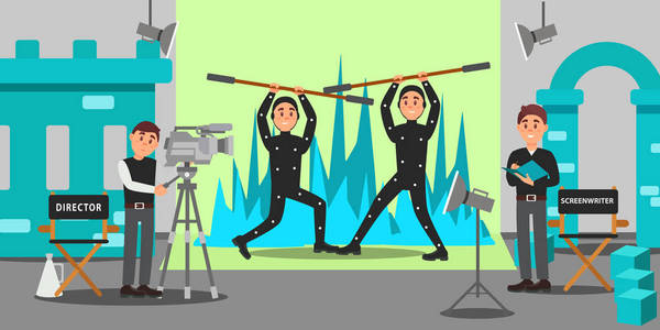 娱乐行业职位导演, 编剧和演员在电影, 娱乐行业, 电影制作矢量插图