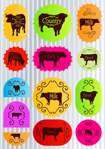 肉牛食品标签图集合矢量