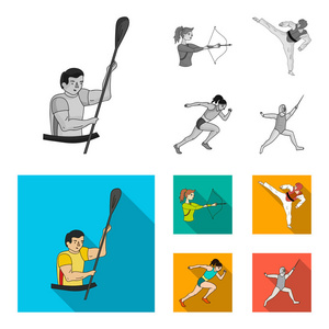 射箭, 空手道, 跑步, 击剑。奥林匹克体育集合图标在单色, 平面式矢量符号股票插画网站