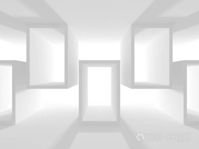 白色建筑建设现代室内背景。3d 渲染图