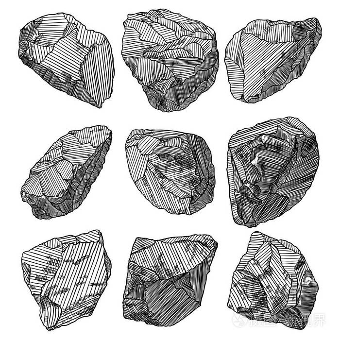 现实的手绘草图石头和岩石的大集
