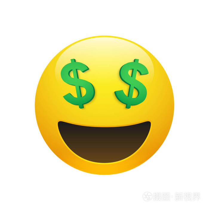 emoji表情黄色笑脸与美元符号眼睛