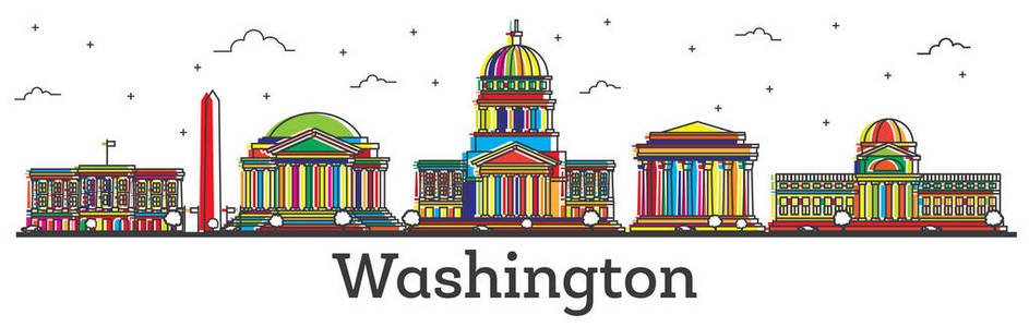 概述华盛顿特区美国城市天际线与颜色大厦孤立