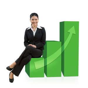 亚洲事业女性坐在关系图上的成功事业女性照片