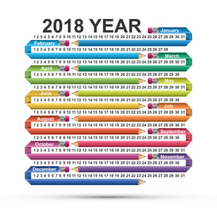 日历2018年以弯曲的铅笔的形式为商业和研究