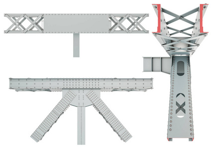 在白色背景上的钢梁结构。孤立