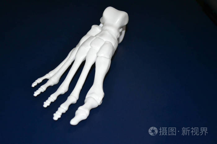 黑色表面上3d 打印机上印有人体脚骨架的白色原型