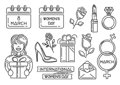 为国际妇女节设置的线条图标图片