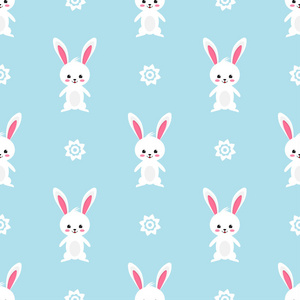 蓝色背景下的复活节兔子无缝图案