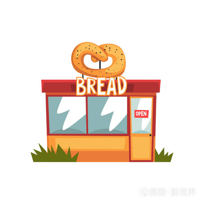 面包店, 建筑门面与 signboar 矢量插图在白色背景上