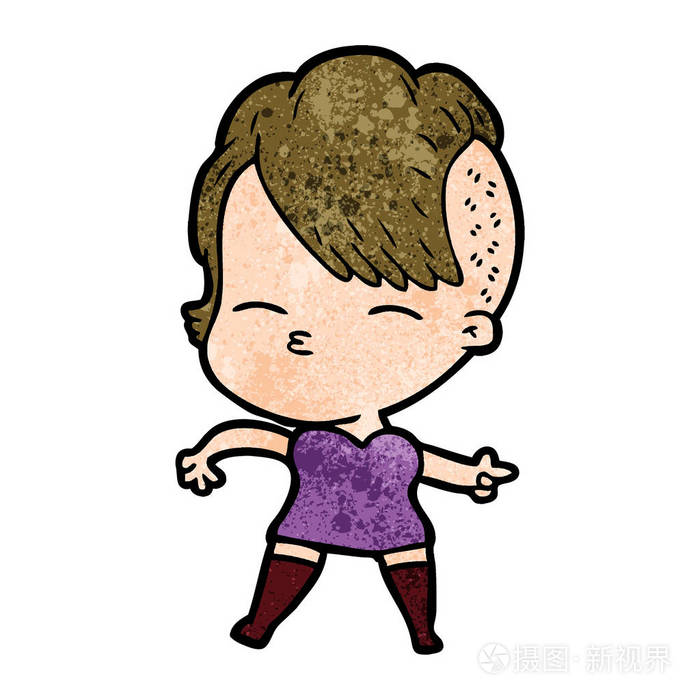 卡通斜视女孩的矢量插画