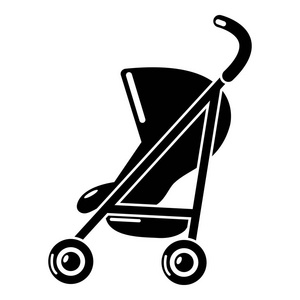 婴儿马车简单的图标, 简单的黑色风格