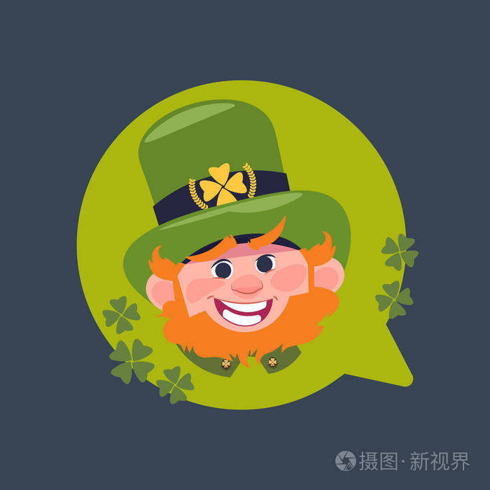 快乐圣帕特里克天装饰标签与可爱的妖精在绿色的帽子